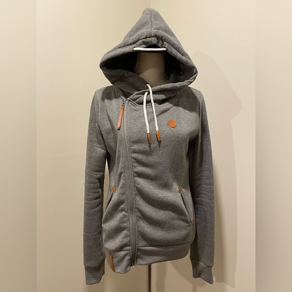gamiss Tops - Gamiss Off Center Zip Up Hoodie Womens Size Small Grey